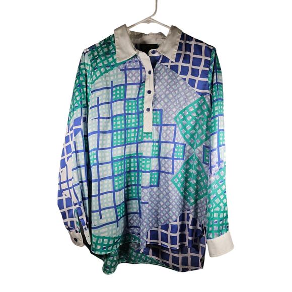 Bob Mackie Wearable Art Vintage 90's Green & Blue Grid Pattern Size Medium - Picture 1 of 8